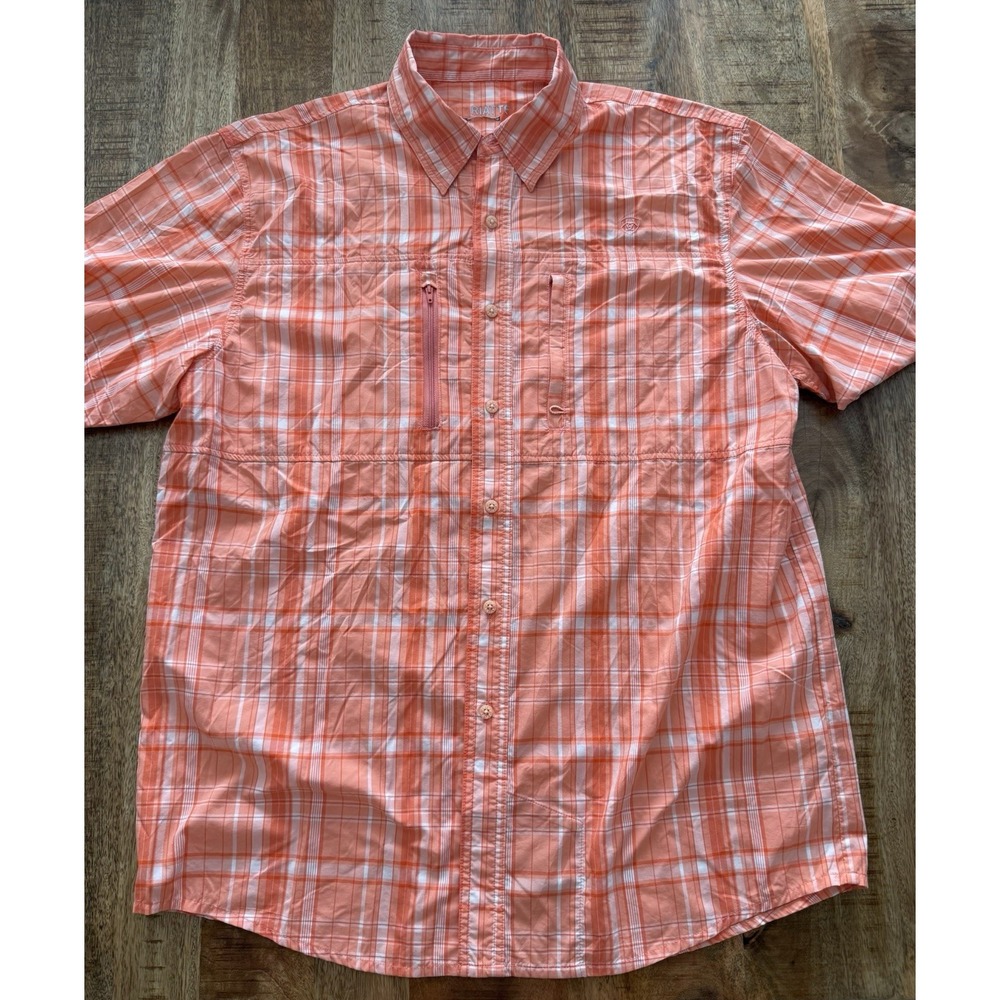 Ariat Men's L Orange Plaid Short Sleeve Ventilated Performance Shirt